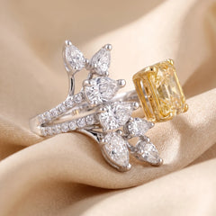 2.98 CT Yellow Radiant Diamond Cluster Open Ring