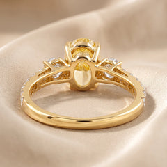 2.23 CT Oval Cut Three Stone Ring – Fancy Yellow Center, Pavé Band