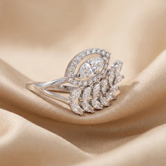 1.55 CT Marquise Cut Halo Leaf Ring