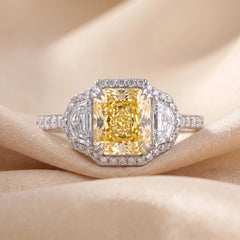 5.26 CT Square Emerald Cut Halo Three Stone Ring