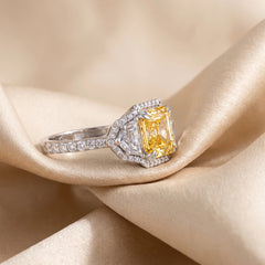 5.26 CT Square Emerald Cut Halo Three Stone Ring