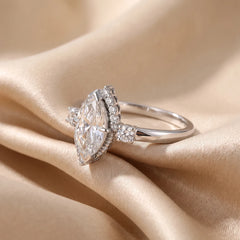 1.28 CT Marquise Partial Halo Side Stones Ring