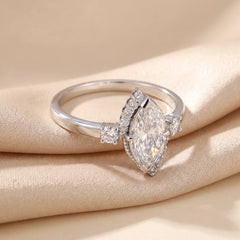 1.28 CT Marquise Partial Halo Side Stones Ring