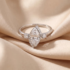 1.28 CT Marquise Partial Halo Side Stones Ring