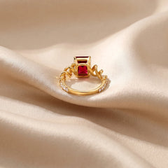 4.26 CT Emerald-Cut Ruby Diamond Twist Ring