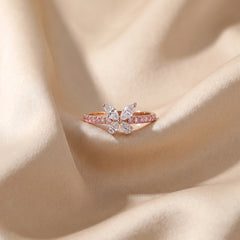 0.89 CT Marquise Cut Butterfly Pink Pavé Ring