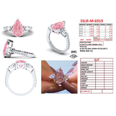 3.78 CT Pear Cut Orange-Pink Three Stone Pave Band Ring