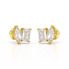 2.1 CT Emerald and Marquise Cut Lab Diamond Duo Stud Earring
