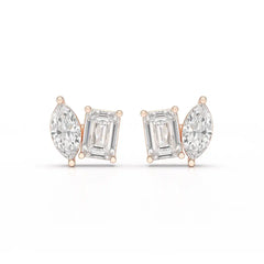 2.1 CT Emerald and Marquise Cut Lab Diamond Duo Stud Earring