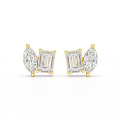 2.1 CT Emerald and Marquise Cut Lab Diamond Duo Stud Earring