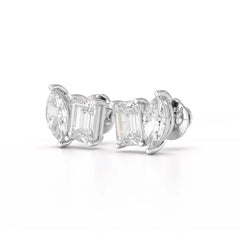 2.1 CT Emerald and Marquise Cut Lab Diamond Duo Stud Earring