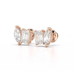 2.1 CT Emerald and Marquise Cut Lab Diamond Duo Stud Earring