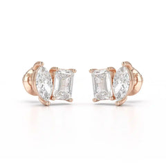 2.1 CT Emerald and Marquise Cut Lab Diamond Duo Stud Earring