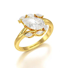 1.7 CT Pear Cut Lab Diamond Ring with Marquise Side Stones