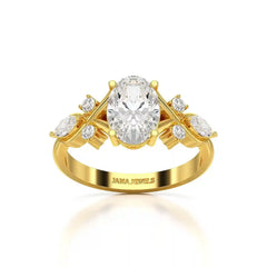 1.80 CT Oval Cut Sideways Ring with Marquise & Round Side Diamonds