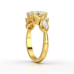 1.80 CT Oval Cut Sideways Ring with Marquise & Round Side Diamonds
