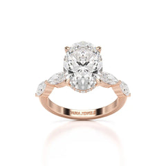 3.40 CT Oval Cut Ring with Marquise & Round Cut Side Diamonds