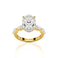 3.40 CT Oval Cut Ring with Marquise & Round Cut Side Diamonds