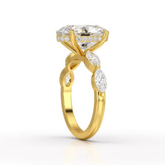 3.40 CT Oval Cut Ring with Marquise & Round Cut Side Diamonds
