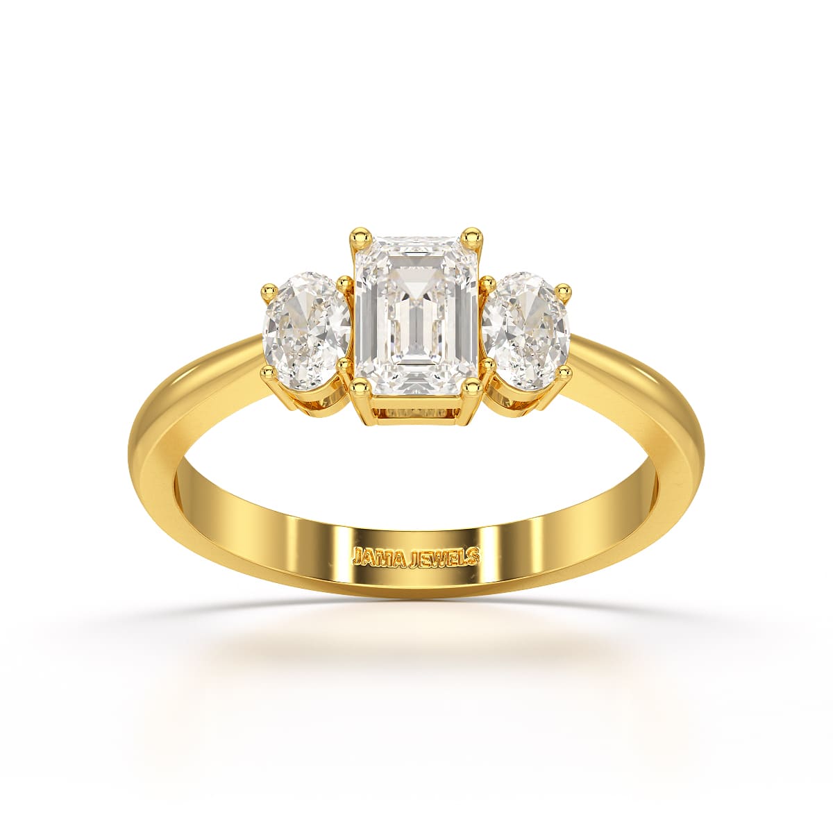 1.3 CT Three Stone Emerald Oval Cut Lab Diamond Ring