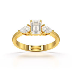 1.2 CT Three Stone Emerald Pear Cut Lab Diamond Ring