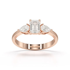 1.2 CT Three Stone Emerald Pear Cut Lab Diamond Ring