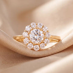 1.34 CT Round Double Halo Cluster Ring