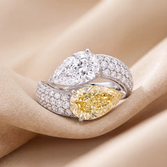 5.72 CT Pear Cut Bypass White & Yellow Diamonds Ring