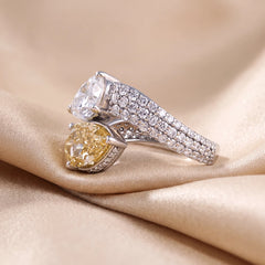 5.72 CT Pear Cut Bypass White & Yellow Diamonds Ring