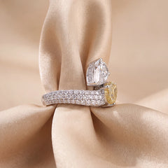 5.72 CT Pear Cut Bypass White & Yellow Diamonds Ring