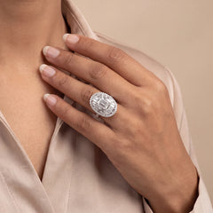 4.31 CT Radiant Cut Baguette Halo Cocktail Ring