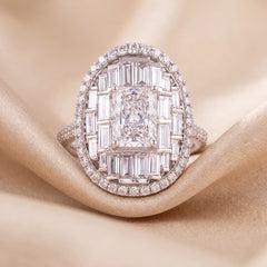 4.31 CT Radiant Cut Baguette Halo Cocktail Ring