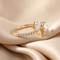 1.14 CT Pear & Emerald Cut Bypass Ring