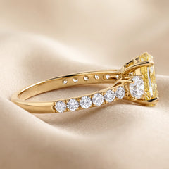 2.23 CT Oval Cut Three Stone Ring – Fancy Yellow Center, Pavé Band