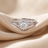 1.08 CT Round Halo Pavé Band Twin Ring