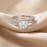 1.32 CT Round Solitaire Wave Pavé Band Bridal Set