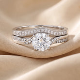 1.23 CT Round Solitaire Curved Pavé Ring Set