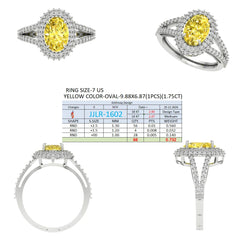 2.77 CT Oval Cut Double Halo Yellow Diamond Ring