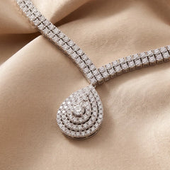 23.40 CT Diamond Double Row Teardrop Pendant Necklace