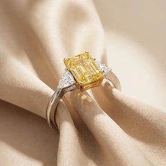 2.45 CT Yellow Radiant & Trilliant Three Stone Ring