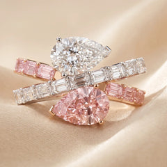 9.1 CT Pink & White Pear & Emerald-cut Crossover Ring