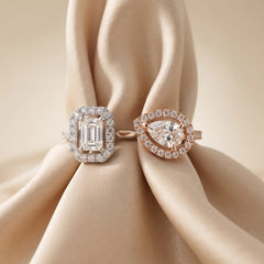 0.77 CT Emerald & Pear Halo Open Ring