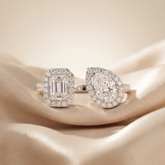 1.39 CT Emerald & Pear Halo Open Ring