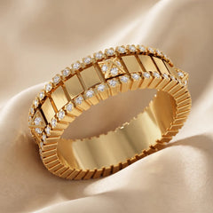 0.53 CT Studded Panel Band with Pyramid & Pavé Accents