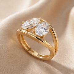 2.00 CT Pear & Oval Diamond Toi et Moi Ring