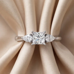 0.95 CT Princess & Pear Three Stone Ring