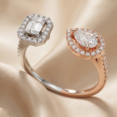 0.77 CT Emerald & Pear Halo Open Ring