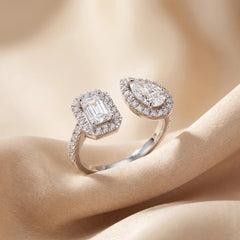 1.39 CT Emerald & Pear Halo Open Ring