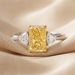 2.45 CT Yellow Radiant & Trilliant Three Stone Ring