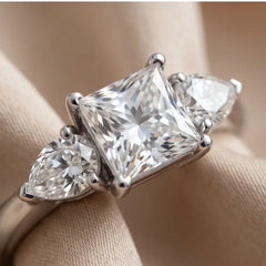 0.95 CT Princess & Pear Three Stone Ring